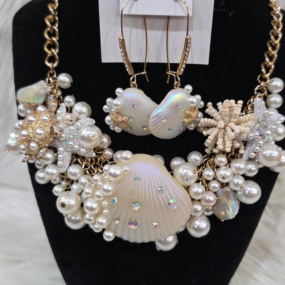 Betsey Johnson Cruise Control Clam Sea Turtle Pearl Earring + Necklace Bracelet